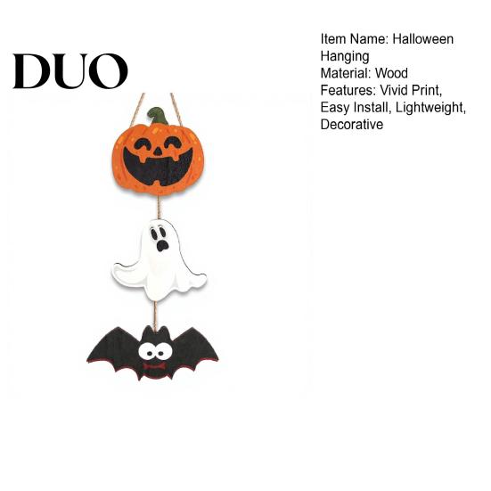 Indoor Party Atmosphere Sign Halloween Wooden Hanging Ornament, Jack-o'-Lantern Ghost Bat 3-Tier String Door Hanger, Cute Funny Cartoon Wall