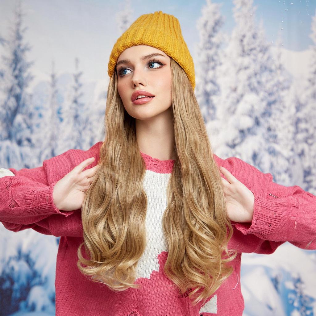 Blonde Unicorn Hat Wigs Cap with Hair Ombre Brown Blonde Color Connect Synthetic Hair Extensions Women Daily Party High Temperature