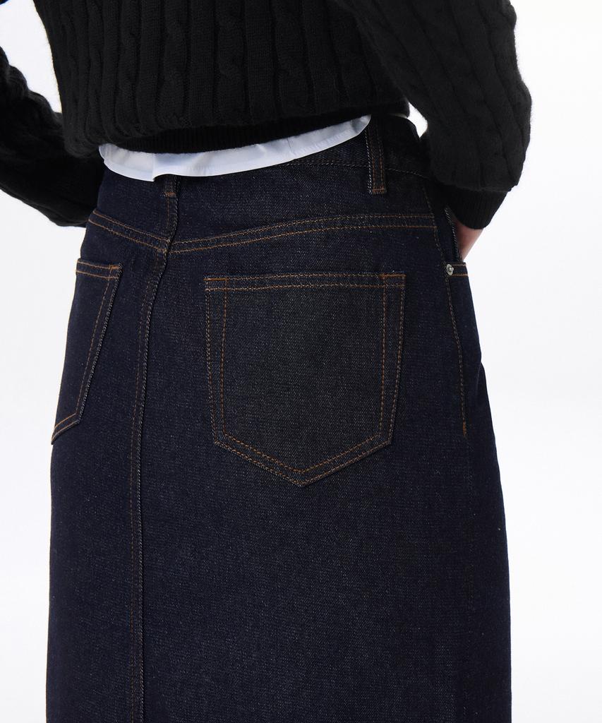 Musinsa Standard Woman Women'S Denim Midi Skirt [Deep Indigo]