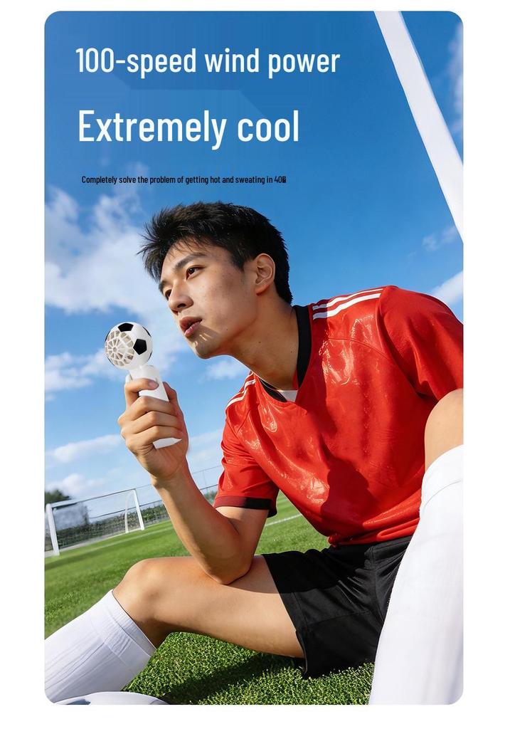 X68 Cross Football World Cup Portable Handheld Fan with Semiconductor Cooling and Rechargeable Folding Design.