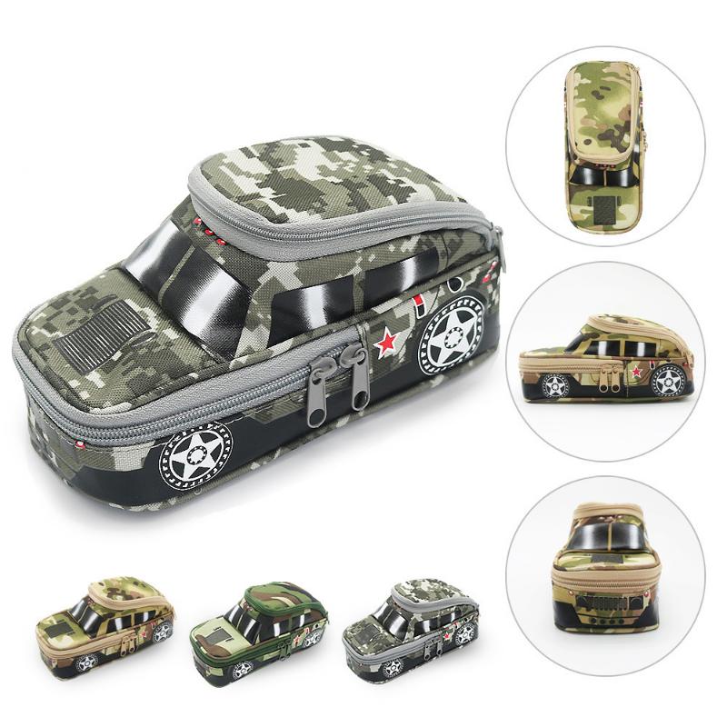 1 Vehicle Pen Pouch Bag with Combination Lock for Boys Double Zipper Camouflage Canvas Pencil Box