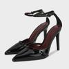 Fashion Women Leather Footwear Buckle Pumps Red Pointed Toe Slingback High Heel Sandal Summer Fashion Sexy Party Punk Got Htalons Femme
