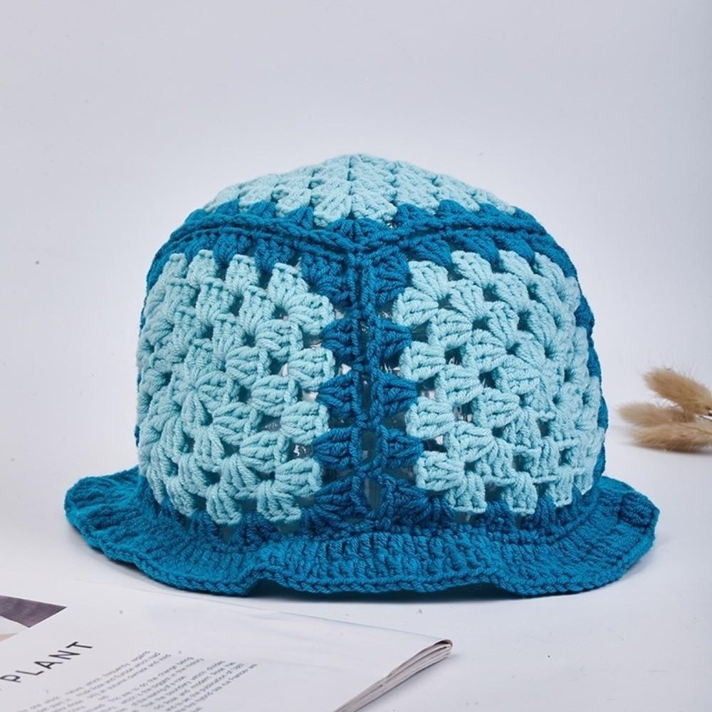 Sunflower Patterned Knitted Yarn Hat Lotus Leaf Edge Crochet Bucket Hat New Year Celebration