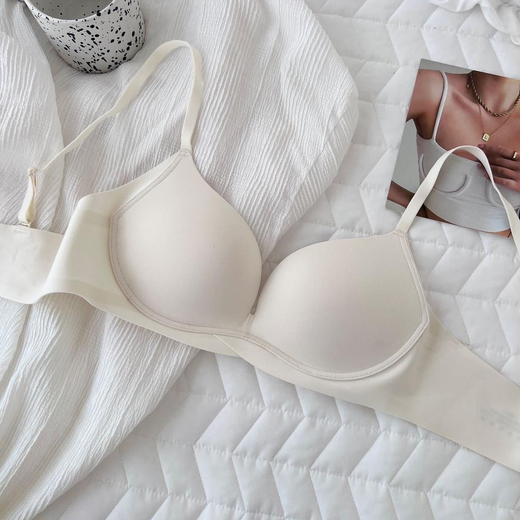 Женский цельный бюстгальтер, удобный без стального кольца, маленькая грудь, бесшовное нижнее белье со сборками, тонкий сексуальный бюстгальтер, невидимый бюстгальтер