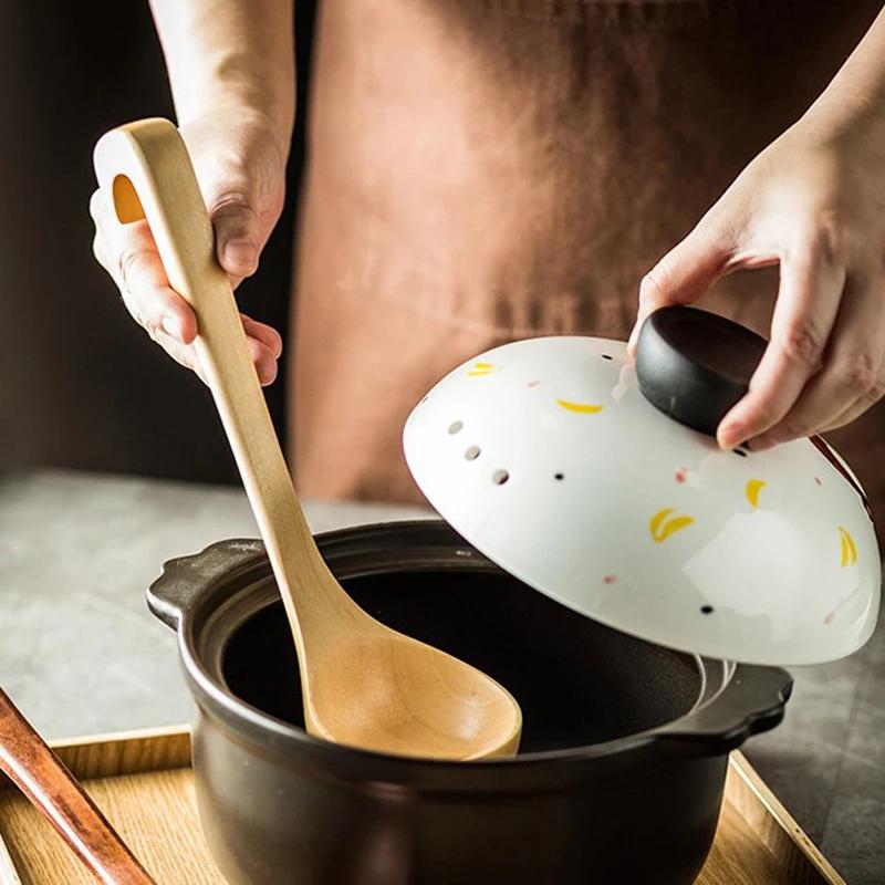 Деревянная ложка с длинной ручкой, половник для супа, кухонная ложка для сервировки, приготовления пищи, большая ложка для супа в японском стиле, совок, кухонная посуда