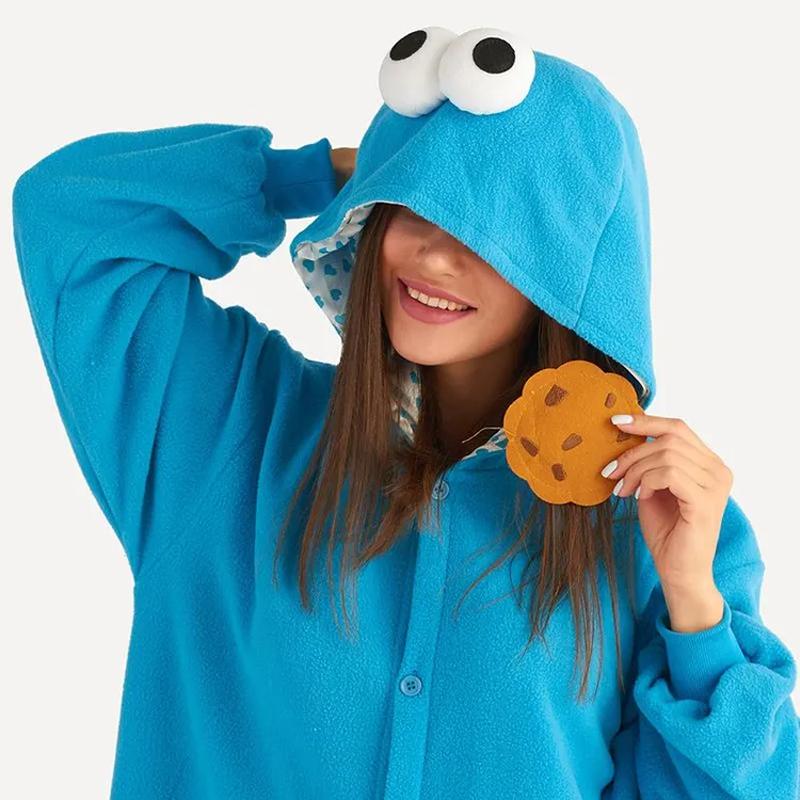 Костюм для косплея Cookie Monster, кигуруми, цельная пижама в стиле аниме, зимняя домашняя одежда