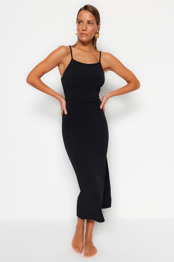 Women's Fashion New Dress Black Fitted Maxi Knitted Backless Beach Dress