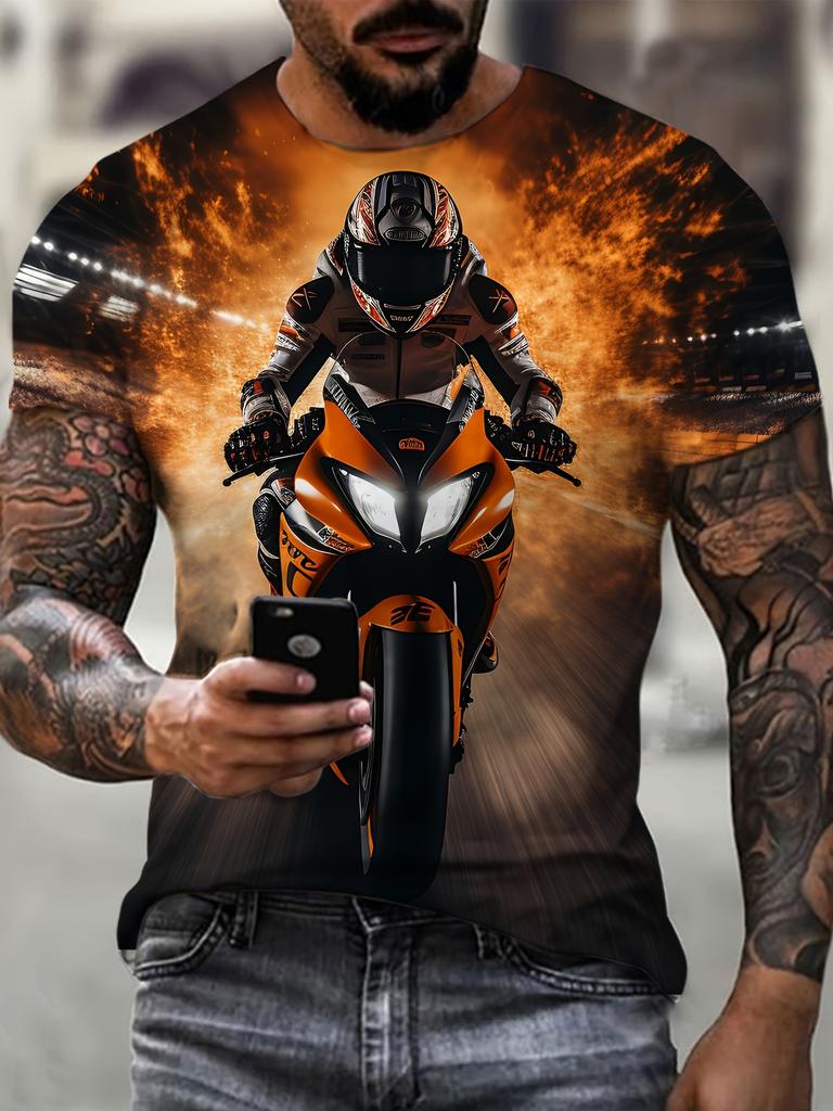 Футболка для мужчин, футболки с 3D принтом мотоцикла, летняя футболка большого размера, мужские топы с короткими рукавами, мужская одежда, уличная одежда
