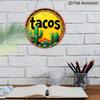 2D Flat, 1pc Round Tacos Cactus Aluminum Hanging Sign, Vintage Mexican Fiesta Desert Mountain Design, Retro Colorful Metal Wall Decor, Perfect for