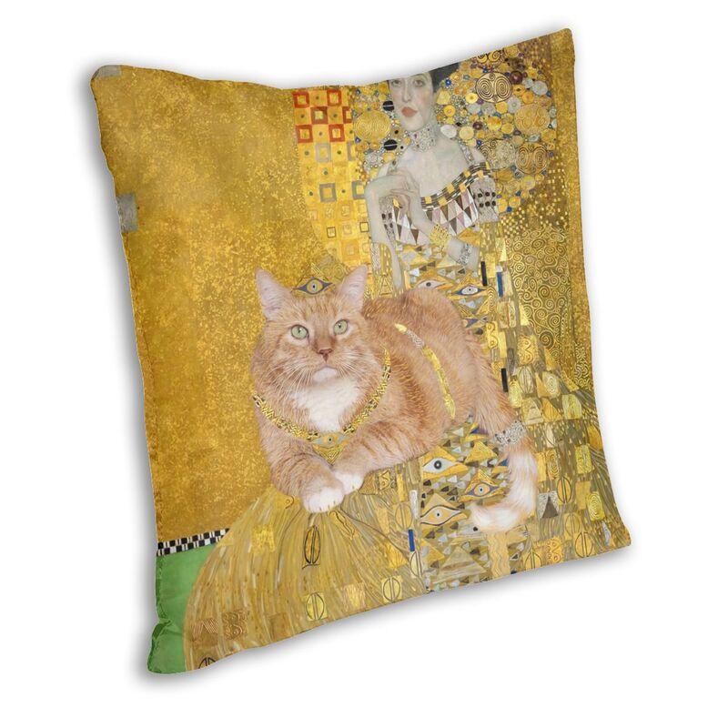 Lovely Cartoon Klimt Style Cat Kitten Throw Pillow Cover Home Decor Square Gold Animal Art Cushion Cover 45X45Cm For Living Room
