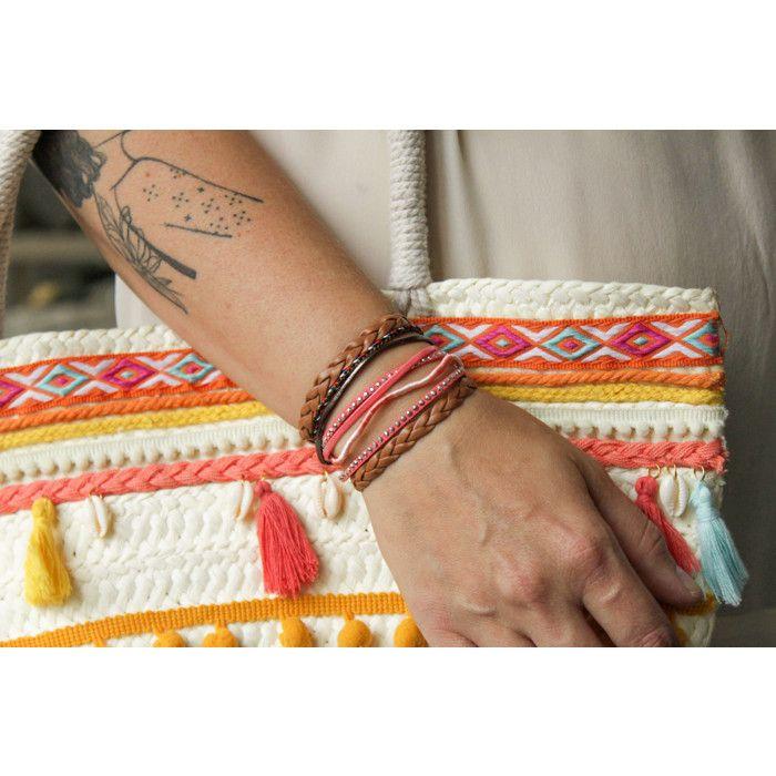 Шнур из искусственной кожи Коралловый шоколадный и белый 3 мм 1,5 м 3 штуки