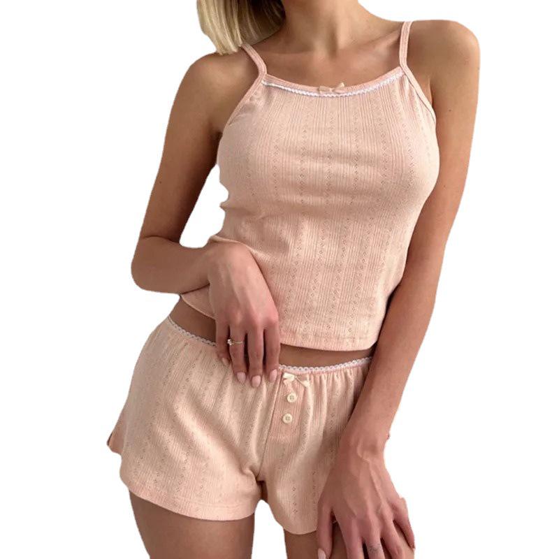 Эксклюзивный европейско-американский женский жаккардовый комплект из майки и шорт Весна/Лето 2025