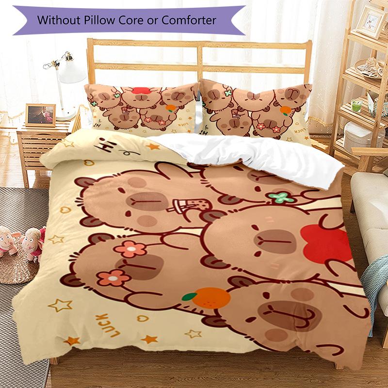 Kapibara 3pcs Bedding Set Duvet Cover Closure Includes 1 Duvet Cover & 2 Pillowcases for All Seasons Bedroom Home Dorm Decor