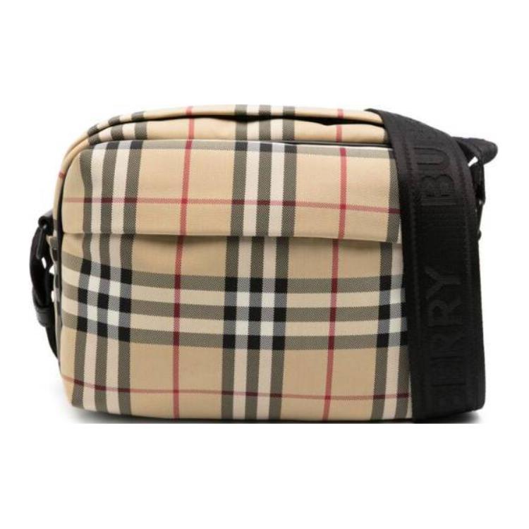 Burberry Adjustable Shoulder Strap Check Nylon Crossbody Bag Men bags Beige 8084111