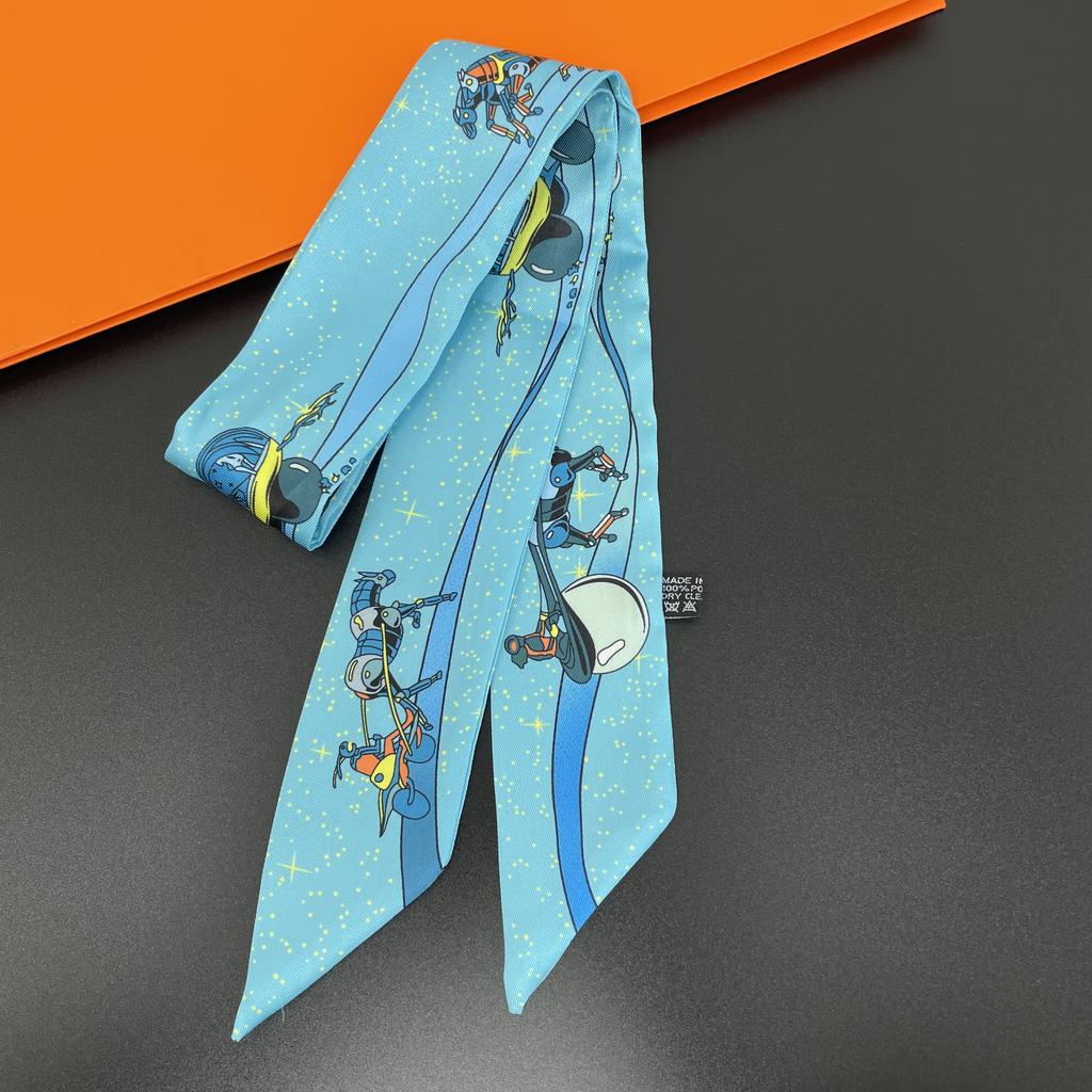 2024 Бренд Дизайн Клетчатый Шелковый Шарф Роскошный Шарф Женский Фуляр Узкая Сумка Шарфы Шейный Платок Для Женщин Модная Повязка На Голову Для Волос