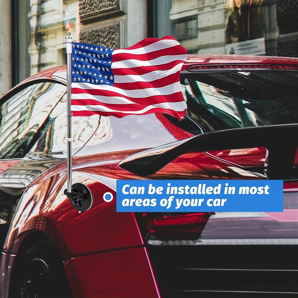 Suction Cup Flagpole Telescopic Flag Holder Red Flag Pole for Car Truck Boat Vehicle