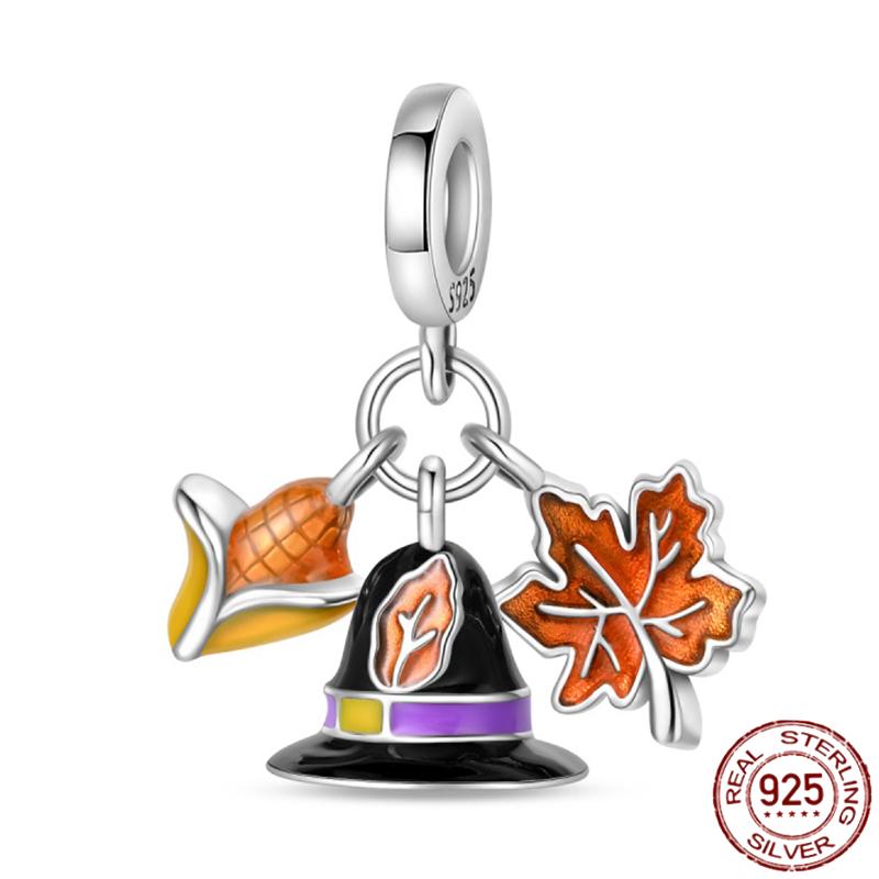 Copper Autumn Brown Music Squirrel Scarecrow Pumpkin Maple Leaves Charm Bead Women'S Bracelets Diy Jewelry Gift