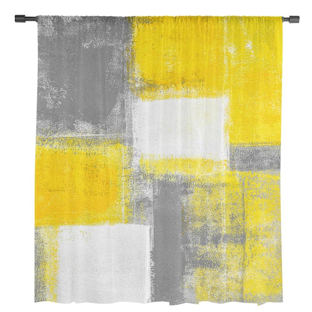 Картина маслом Абстрактные геометрические желтые серые прозрачные шторы для гостиной Декор оконные шторы кухонные тюль вуаль шторы