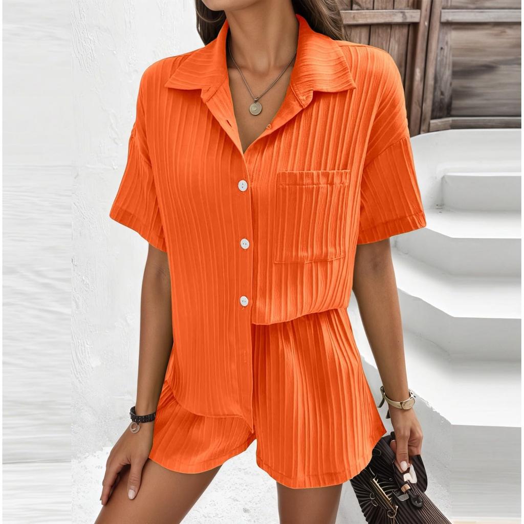 Комплекты из 2 предметов для женщин Футболка Шорты Наряды Мода Сексуальный Летний С коротким рукавом Плиссированный Костюм с открытым животом