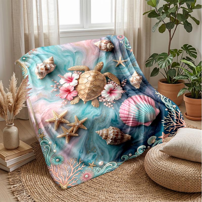 Oceanic Shell Paradise Theme blanket Lightweight Warm Flannel Blanket Decorative Throw Blanket for Home Decoration
