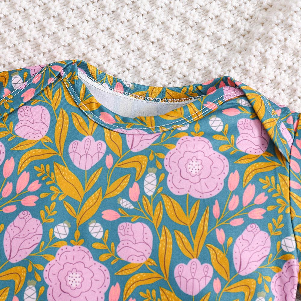 6-18 месяцев Детский комбинезон с цветочным принтом и короткими рукавами для девочек