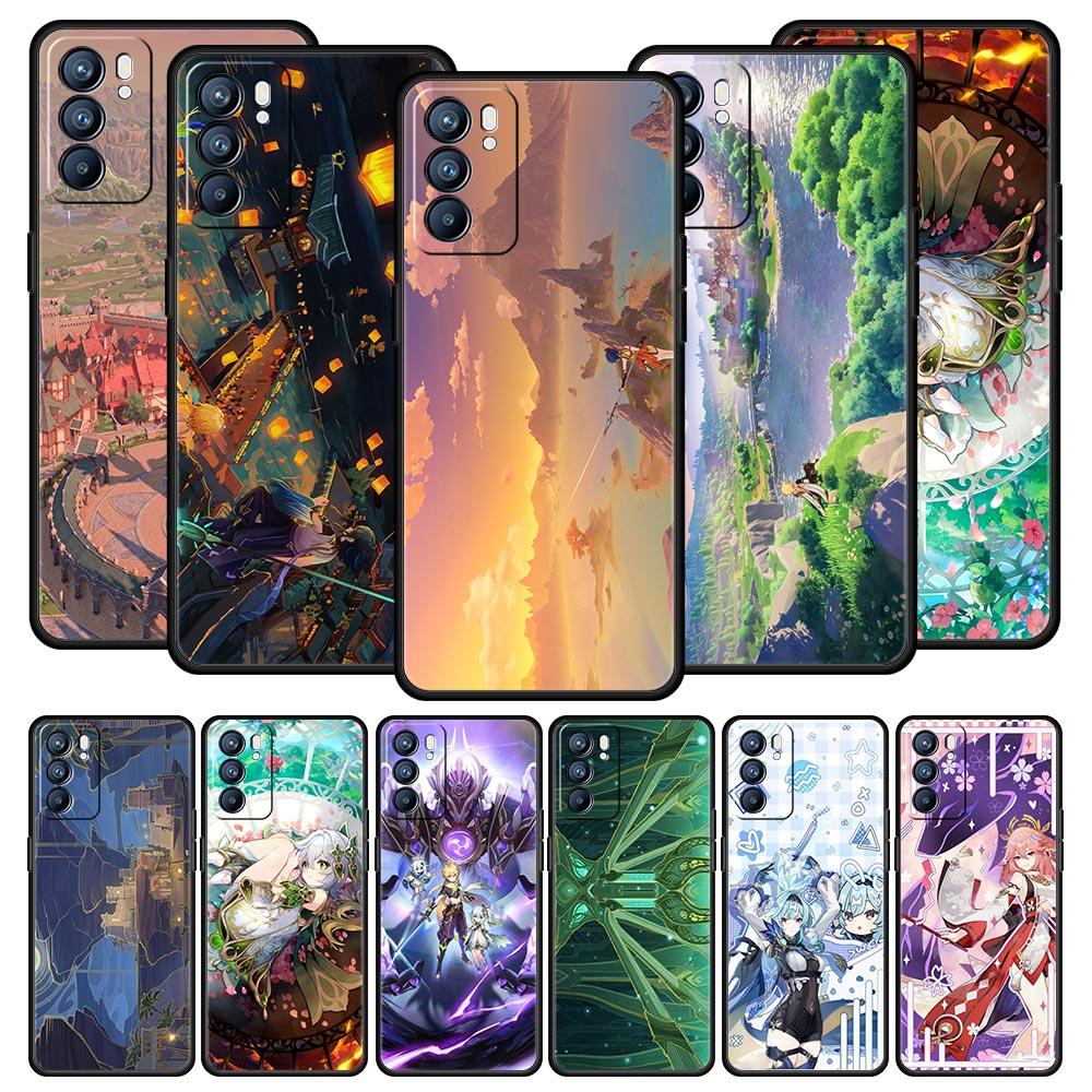Чехол Genshin Impact Landscape для Oppo Reno8 Reno7 Reno6 Pro Plus A54 5G Find X6 X5 A53 A52 A9 A15 A95 A17 A16 A76 A74 A57