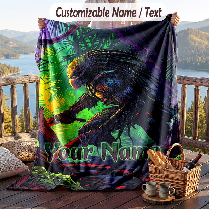 Custom Text Flannel Throw Blanket, Lightweight Cozy Bed Sofa BlanketPredator