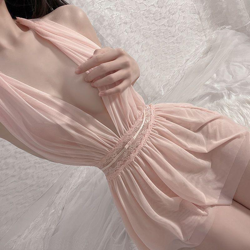 Sex underwear neck skirt European and American French nightgown dinner bar uniform mesh backless perspective nightclub dress