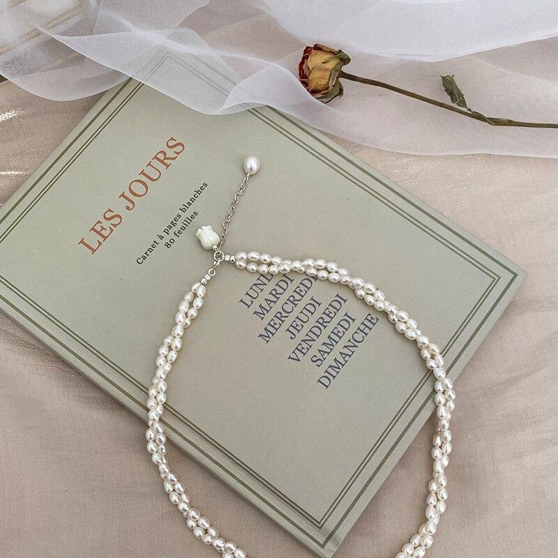 Двойное ожерелье из натурального пресноводного жемчуга из стерлингового серебра 925 пробы, женские модные украшения