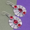 Mozambique Garnet Gemstone Unisex Women's Silver Jewelry Earring 1.5''