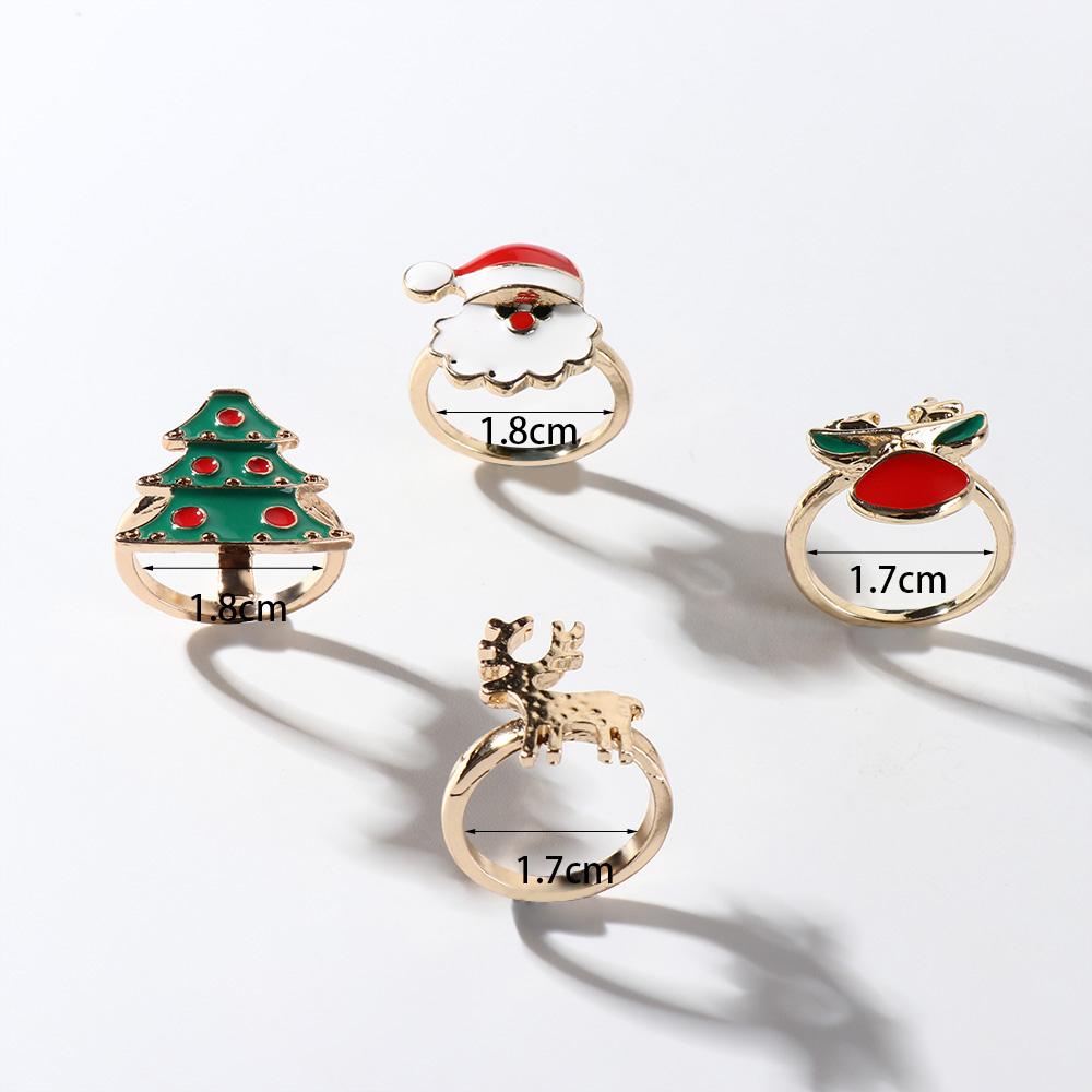Christmas Tree Enamel Santa Claus Ring Dripping Oil Xmas Jewelry Ornaments Friend