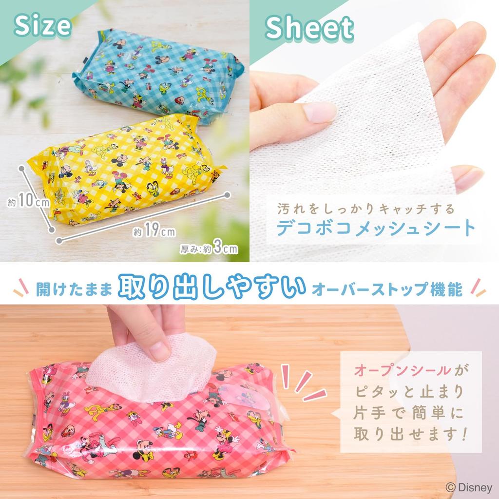 LEC Disney Чистая вода для рук 60 листов x 3 упаковки Мягко содержит увлажняющие ингредиенты Лист Сделано без добавок Пропилен или 99% салфетки, (Микки и