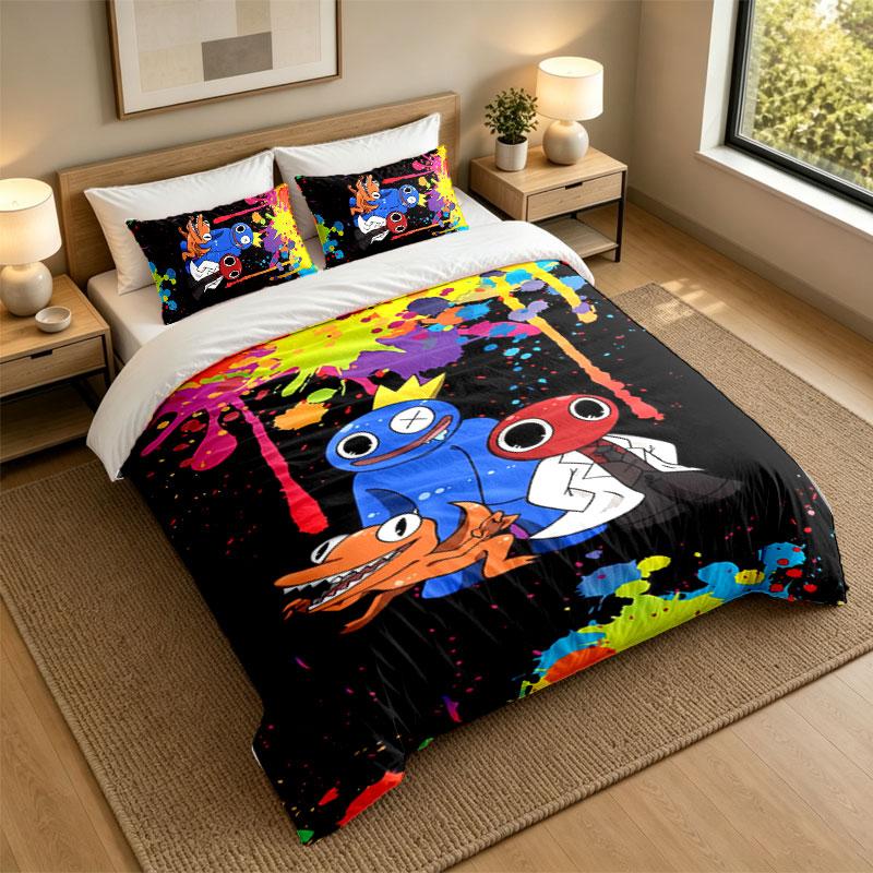 3Pcs Bedding SetRainbow Friends Soft Bed Sheet and Two Pillowcases Home Bedroom Decor