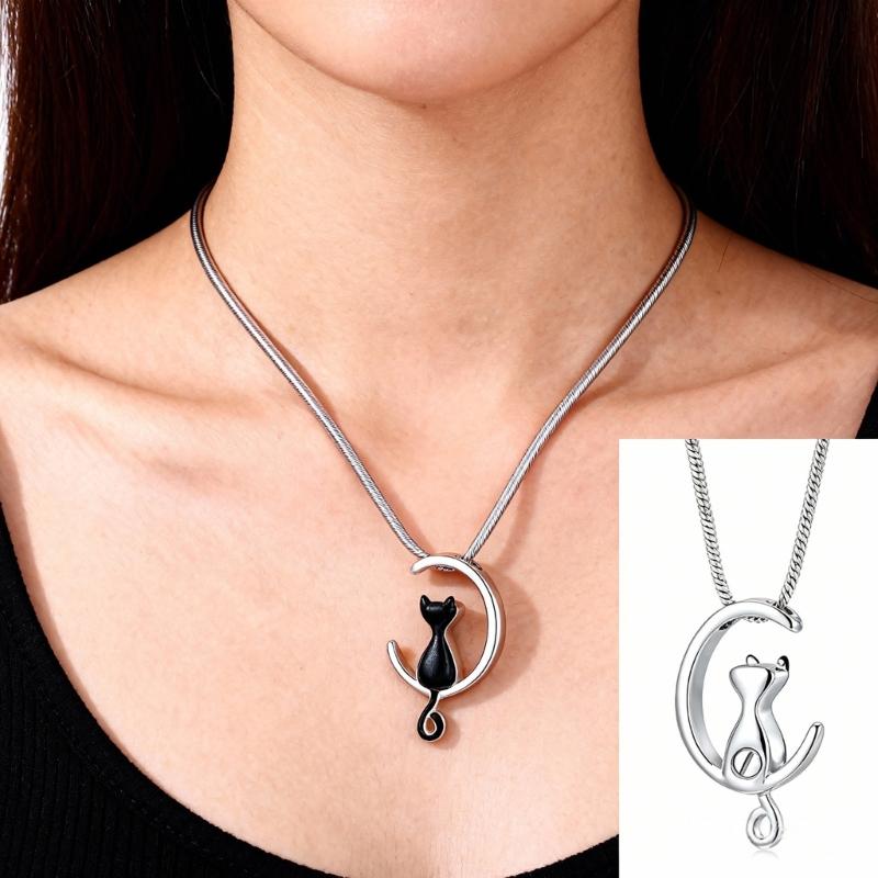 Медальон-кулон для питомца в форме луны, предназначенный для хранения шерсти или праха, из элегантной нержавеющей стали с полированной отделкой