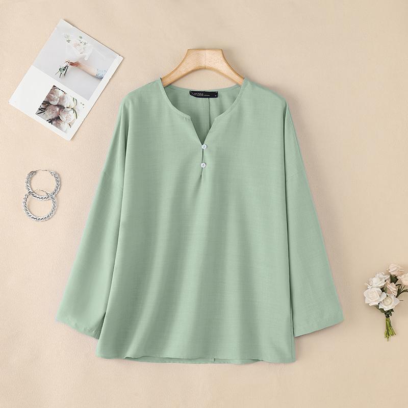 ZANZEA Женская повседневная однотонная блузка с v-образным вырезом и рукавами 3/4