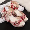 Wholesale High Heels Fish Mouth Women's Sandals Flower Ribbon Fashion Slippers Bohemian Thick Bottom Slope Heel Sandals