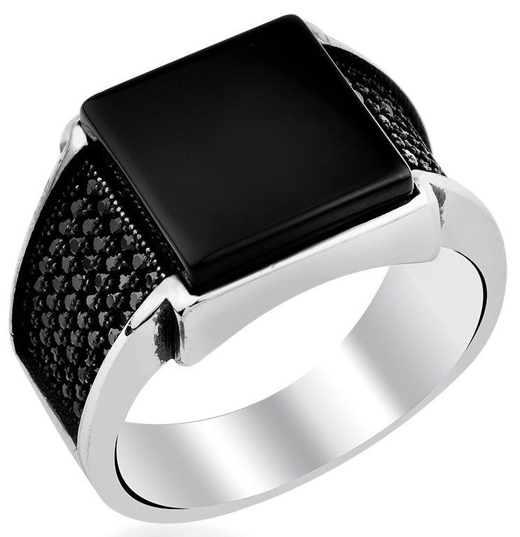 Мат Оникс Ташли 925 Аяр Эркек Гюмюш Юзюк