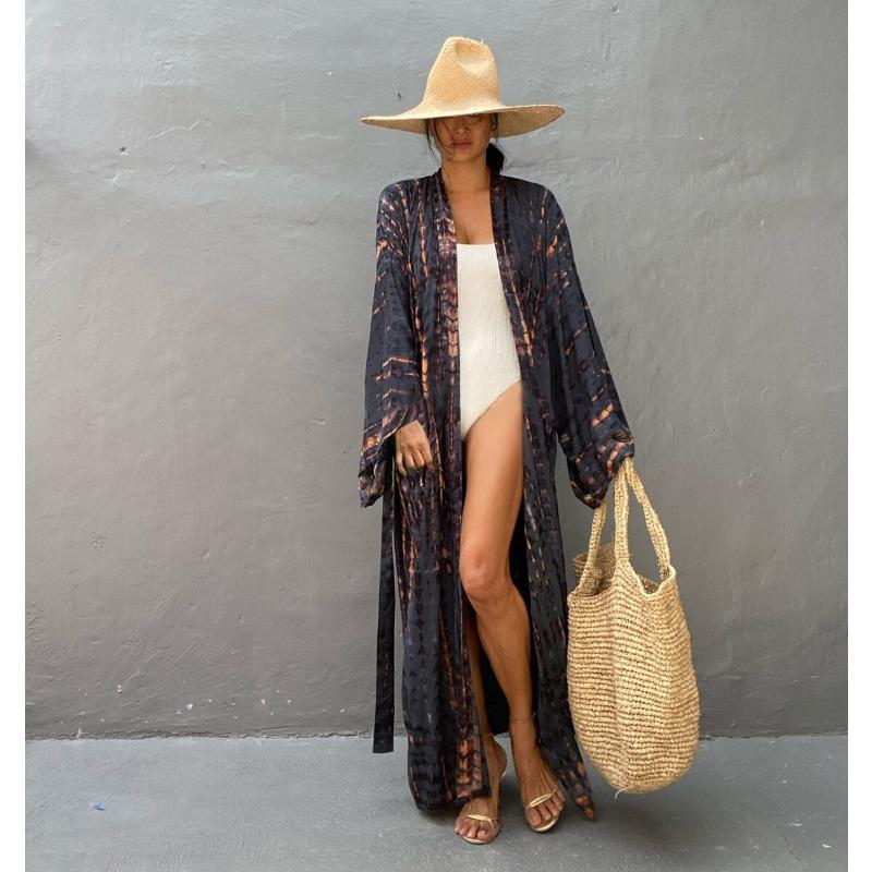 Женская мода весна осень цветные блоки принт длинный рукав свободная талия повседневные платья