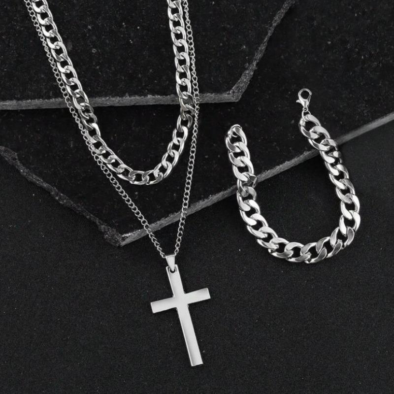 Cross Jewelry Chain Ring Bracelet Necklace 3 Sets