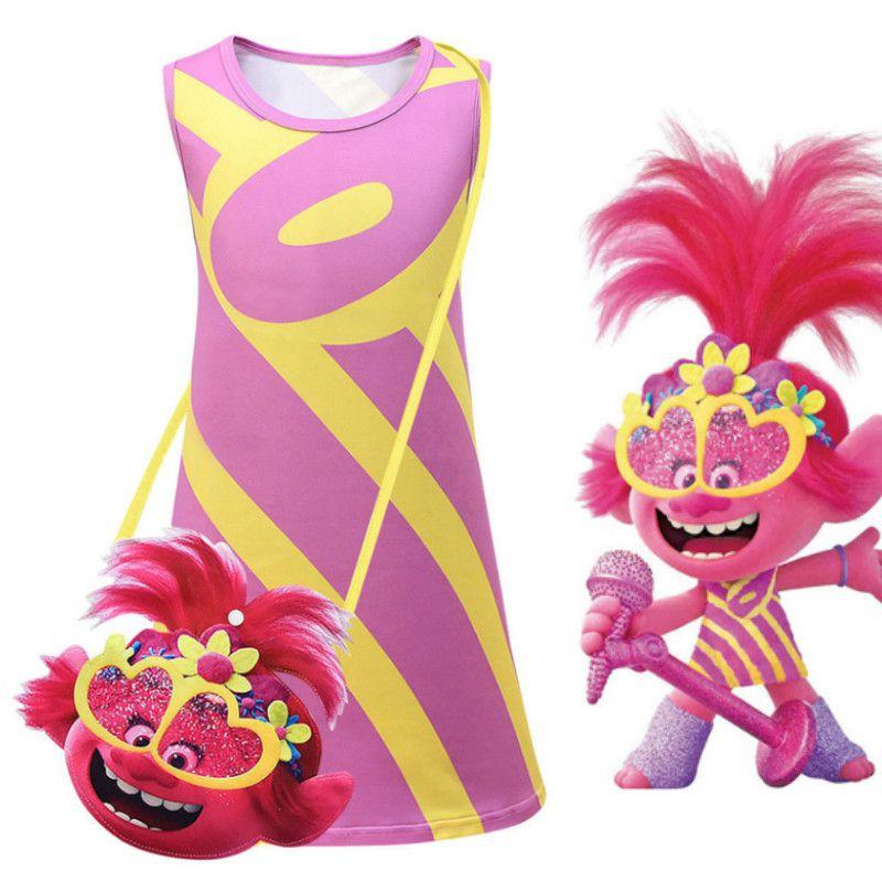 Trolls Poppy Cosplay Costume For Girls With Comfortable Soft Fabric And Vibrant Pink Color