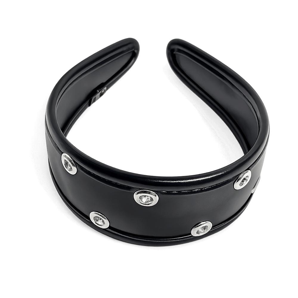 Punk Leather Headband Black and Red Wide Metal Rivets Headwear Versatile Hair Accessory Hollow Ring Hair Hoop Travel Shopping