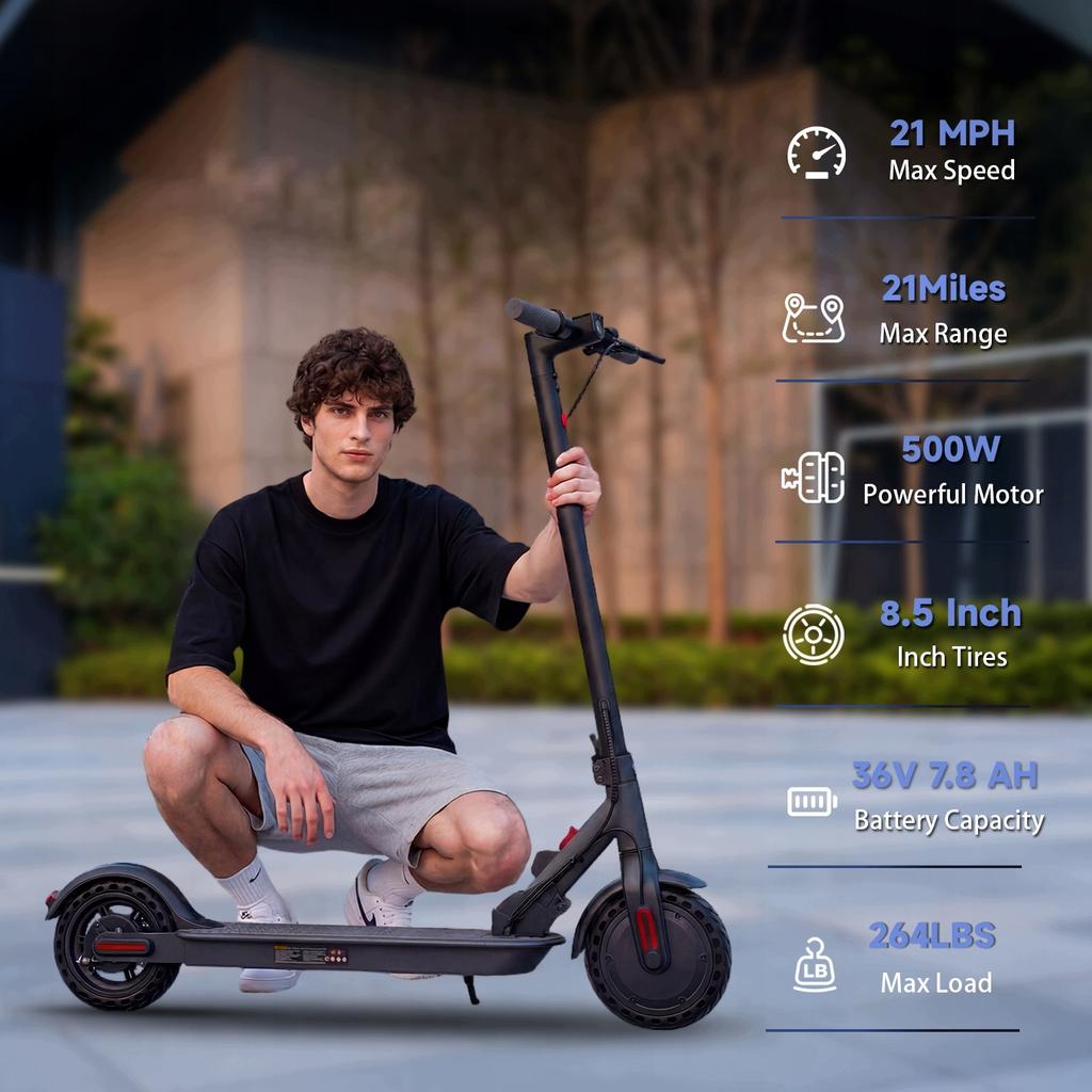 500W Electric Scooter W3C, 34km Range, 7.8Ah, Run-Flat Tires, App Support