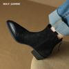 Fashion Short Boots Autumn Winter Basic Women Ankle Boots Genuine Leather Thick Heels Pointed Toe Mature New Arrival Boots Women