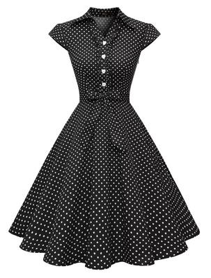 Wedtrend 50s Ретро Рокабилли Вечеринка Рубашка Подходит для Специальных Плюс Черно-белый Размер S Платье, Платье, Платье, А-силуэт, V-образный вырез, Длина до колена, Лента,