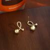 Gold Brushed Cross Bead Small Stud Earrings, Light Luxury High-End Simple Temperament Earrings