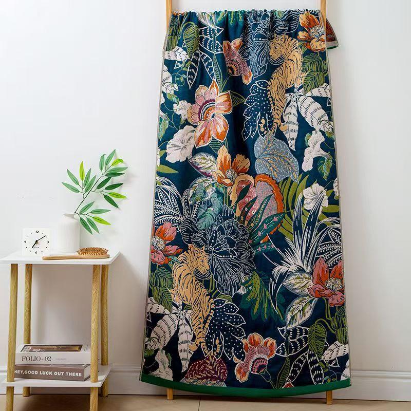 Банное полотенце из чистой хлопковой марли 80X160 см Впитывает воду и быстро сохнет, Большое банное полотенце с жаккардовым узором, Мягкое утолщенное полотенце для купания, 1 шт.