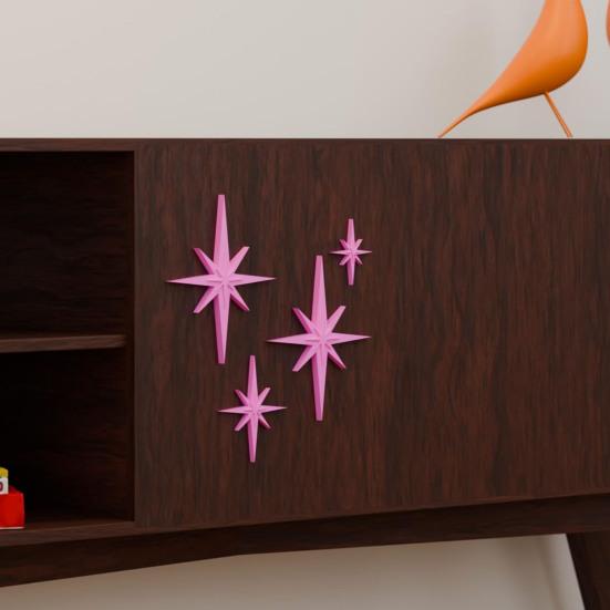 4Pcs Retro Starburst Wall Decoration 3D Printed Mini Mid-Century Starburst Wall Art Home Bedroom Living Room Bathroom Wall Decorative Sign