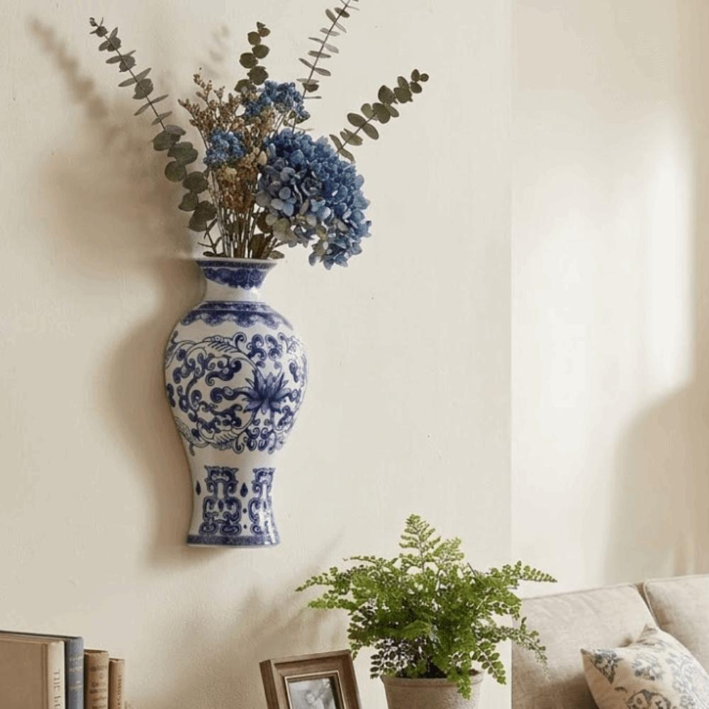 Antique Blue White Porcelain Wall Hanging Ceramic Vase Wall Hanging Vase  Living Room Decor
