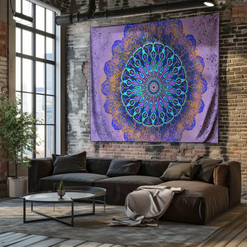 Ethereal Blue Purple Mandala Tapestry Psychedelic Style Bedroom Wall Hanging Full of Artistic Atmosphere