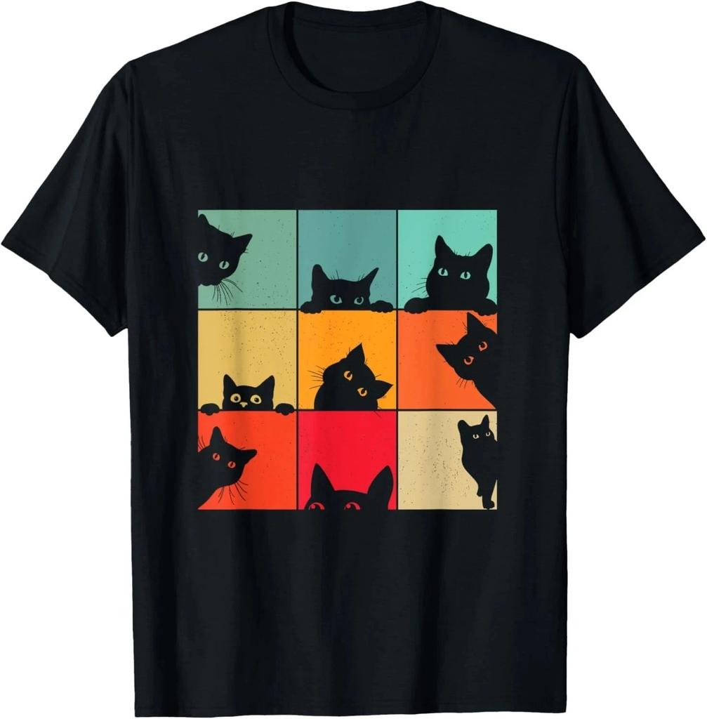 Funny Retro Vintage Curious Black Cat For Cats Lover T-Shirt